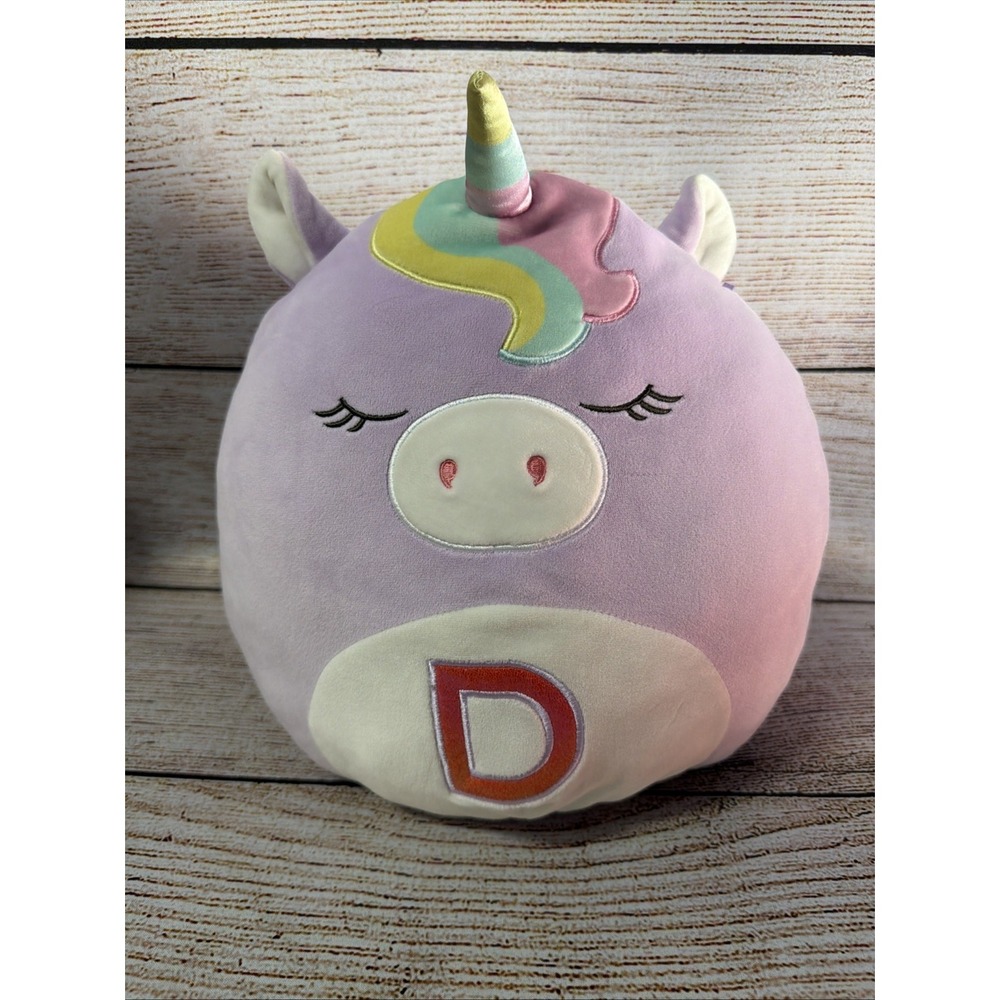Squishmallow 12" Purple Unicorn Silvia Plush Monogram Letter D Soft Toy Used